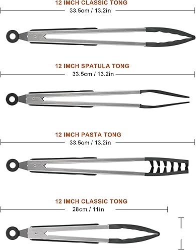 Miniatura 5 de Juego de pinzas de cocina de acero inoxidable 4 en 1 para cocinar con puntas de silicona, tostadora de bistec, pizza, pasta, espagueti, fideos,