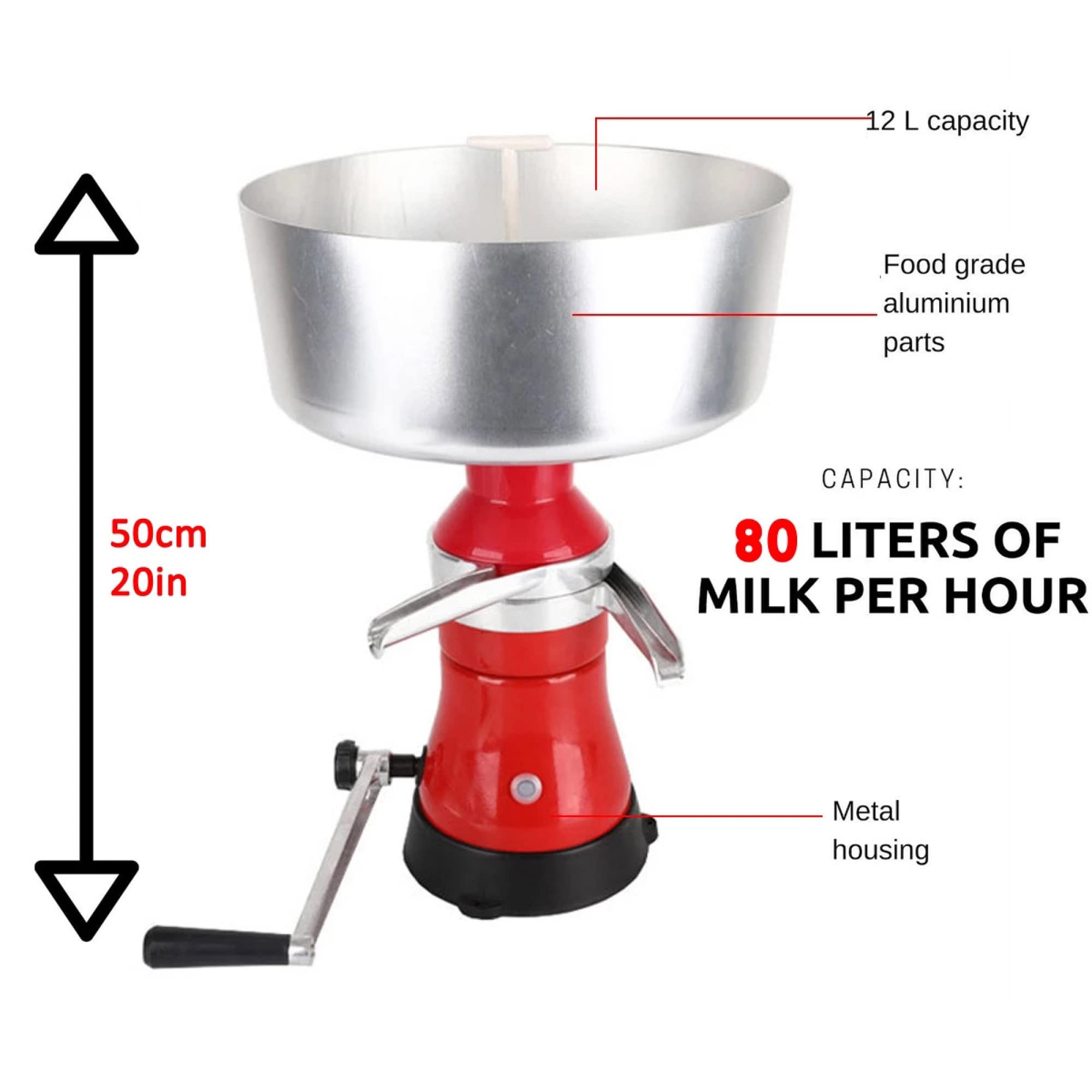 Separador manual de nata/Centrífuga de cocina/Máquina desengrasante para convertir leche cruda o entera en nata y leche desnatada para leche de oveja, leche de cabra u otros productos lácteo
