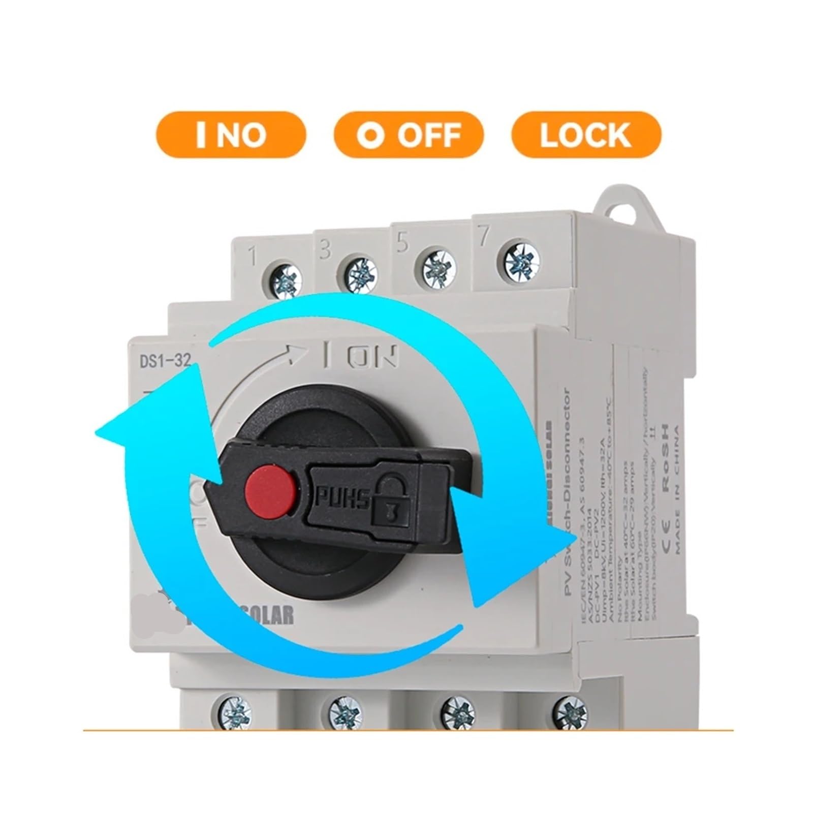 1200V 32A 4P PV Solar DC Trennschalter - Schienendrehschalter, Solar-Drehgriffschalter-Isolator Großhandel