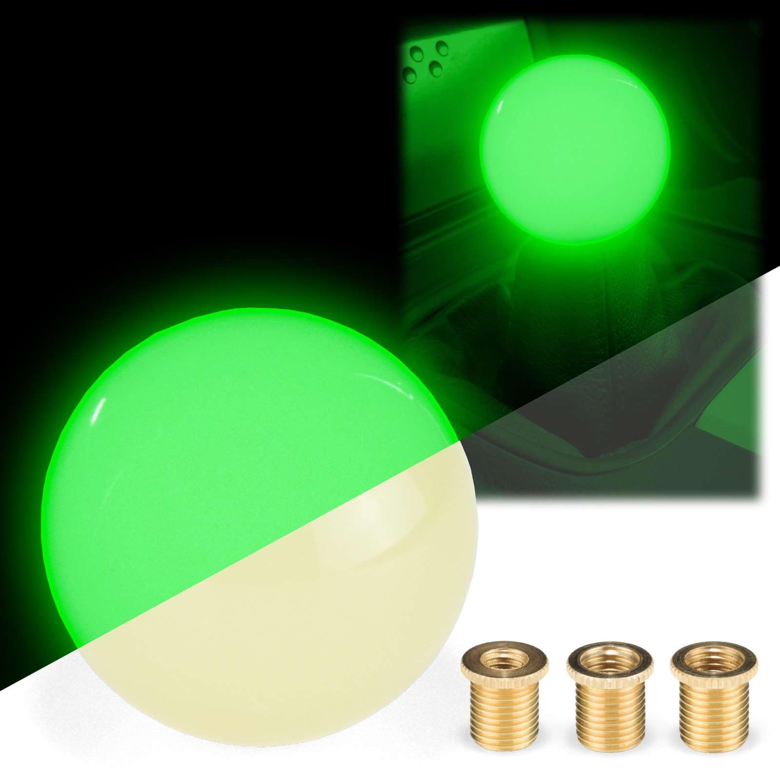 EZAUTO WRAP Glow Green Auto Car Shift Knob Round Ball Weighted Manual Gear Stick Shifter Adapter JDM Universal