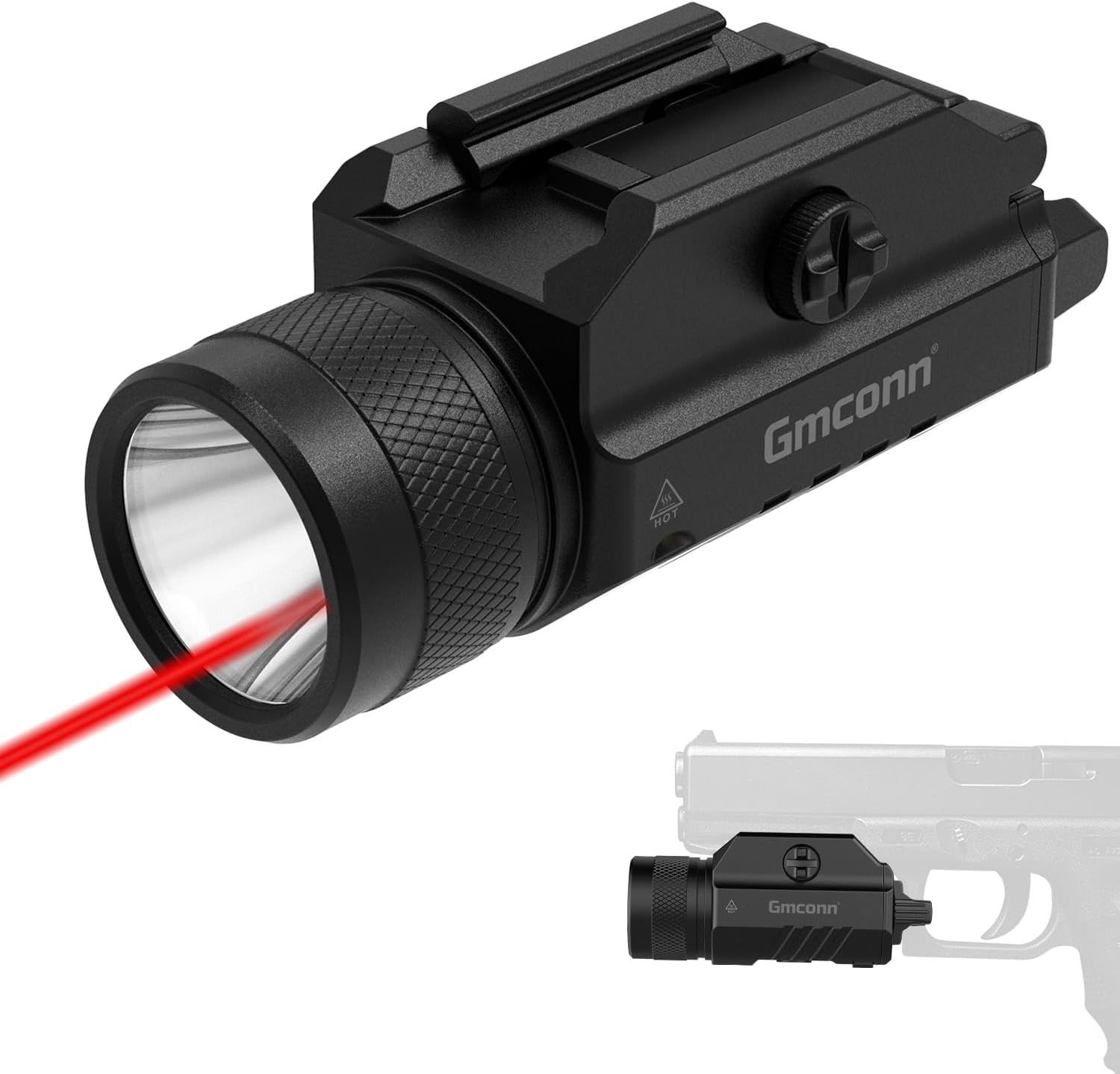 1250 Lumen Tactical Flashlight Red Laser Light Combo, Rechargeable Pistol Light with Strobe/Momentary Compatible with Picatinny