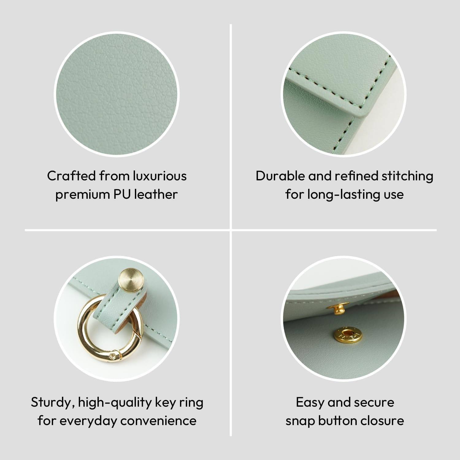carrotez PU Leather Key Fob Wallet – Car Key Holder with Card Slot, Cash Pocket & Built-in Keyring Loop for Men & Women - Mint Grey