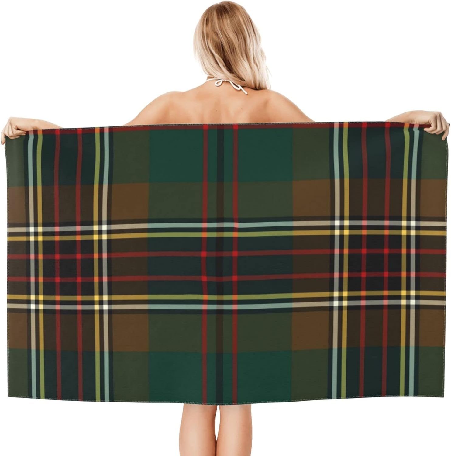 Brown and Green Plaid Murphy Tartan Beach Towels Oversized Soft High Absorbent Quick Dry Bath Towels Pool Towels Travel Beach Towels for Kids Adults