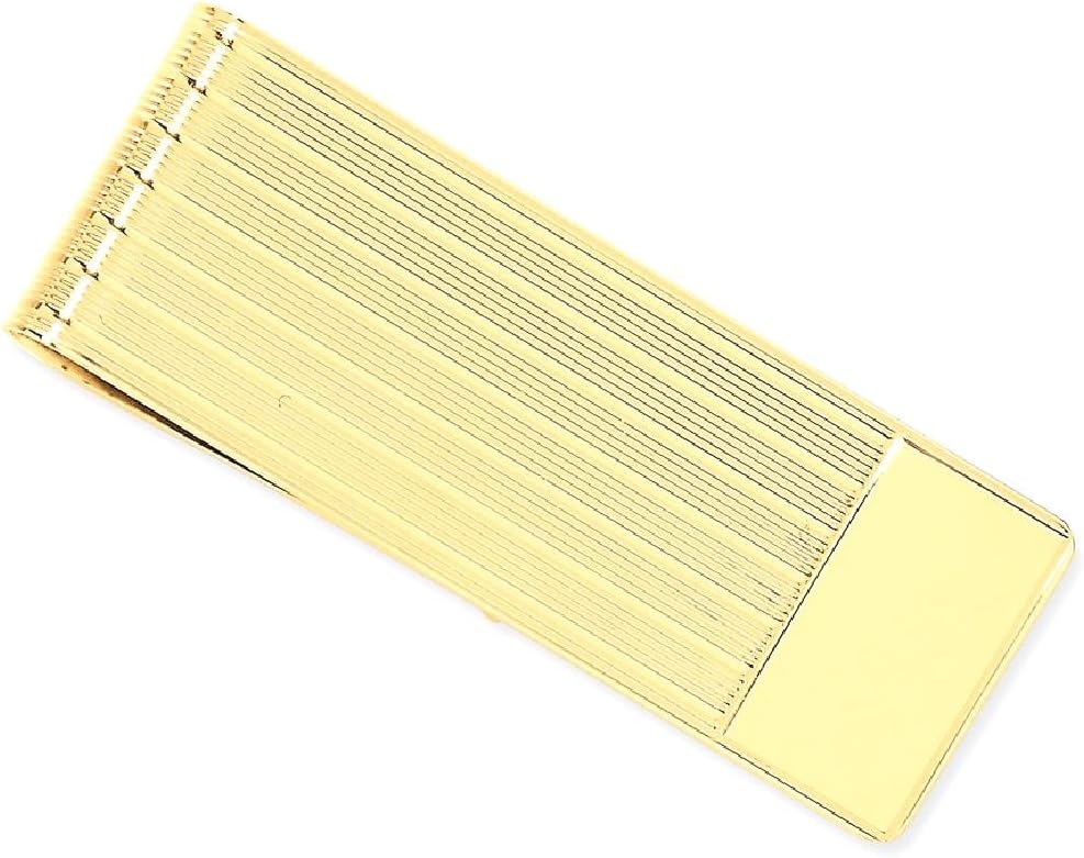 14K Solid Yellow Gold Money Clip Grooved, Engravable for him IceCarats