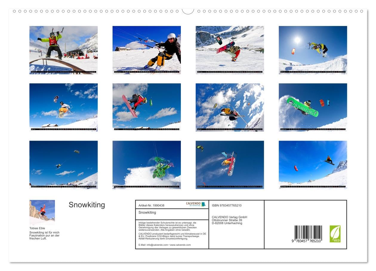 Snowkiting (hochwertiger Premium Wandkalender 2026 DIN A2 quer), Kunstdruck in Hochglanz: Wintersport mit Windkraft (CALVENDO Sport)