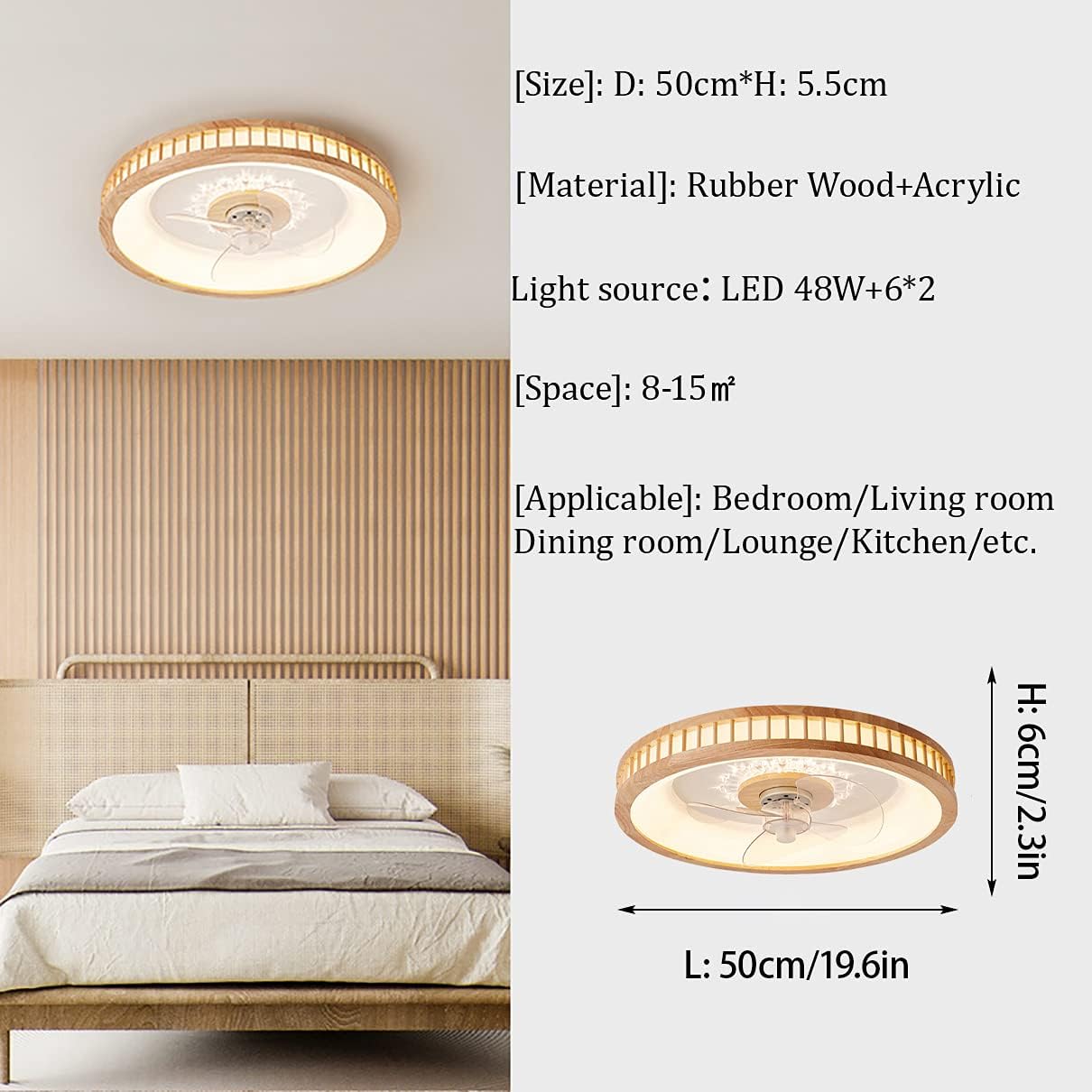 YUEGOO Ceiling Fan with Light and Remote Control 3 Speeds Bedroom Led Dimmablearon Fan Ceiling Light Modern Living Room Quiet Ceiling Fan Light/B