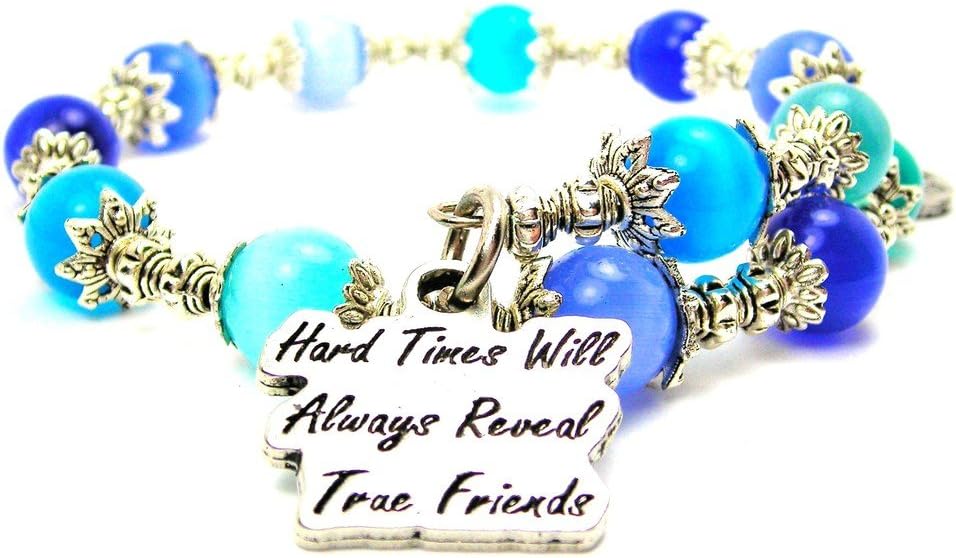 ChubbyChicoCharms Hard Time Will Always Reveal True Friends Cat's Eye Wrap Charm Bracelet in Sapphire Blue and Aqua Blue