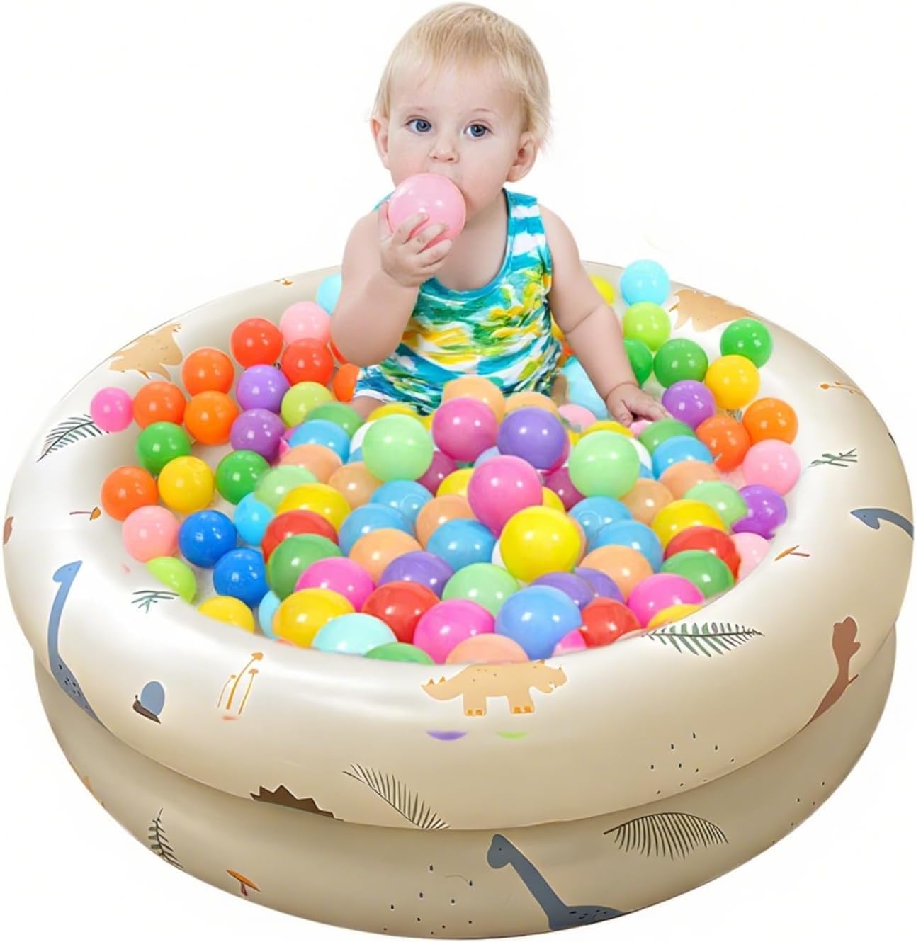 Buachois Inflatable Swimming Pool, Thickened Design Retro Blow Up Swimming Pool, Space Saving Family Cute Style Water Pool for Indoor or Outdoor(Beige)