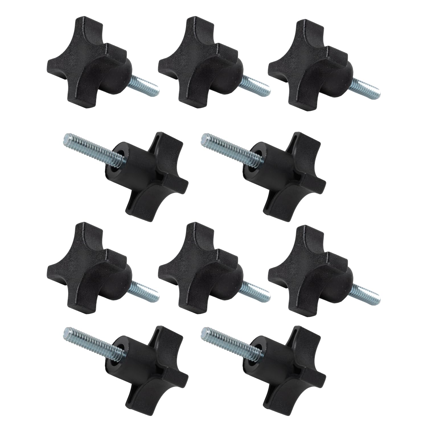 POWERTEC QNB3008-P2 4-Point Stud Knobs, 1/4"-20 Threaded Thumb Screw Star Knob with 1" Stud, 10 PK