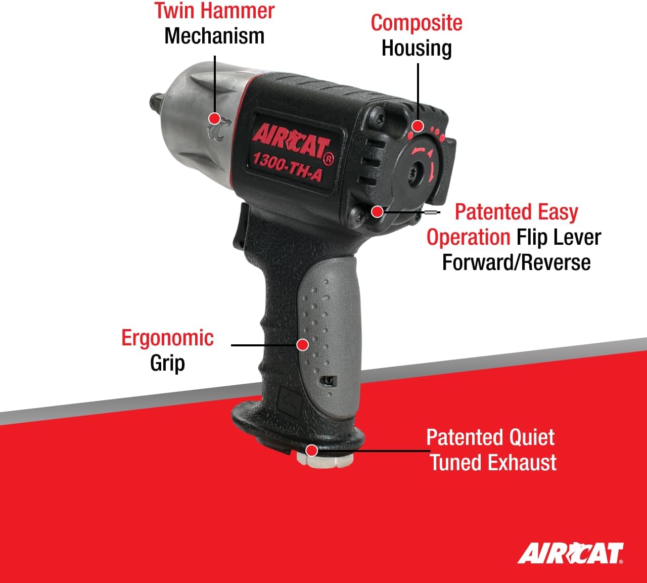 AIRCAT Pneumatic Tools 1300-TH-A: 3/8-Inch Composite Impact Wrench 600 ft-lbs of Torque