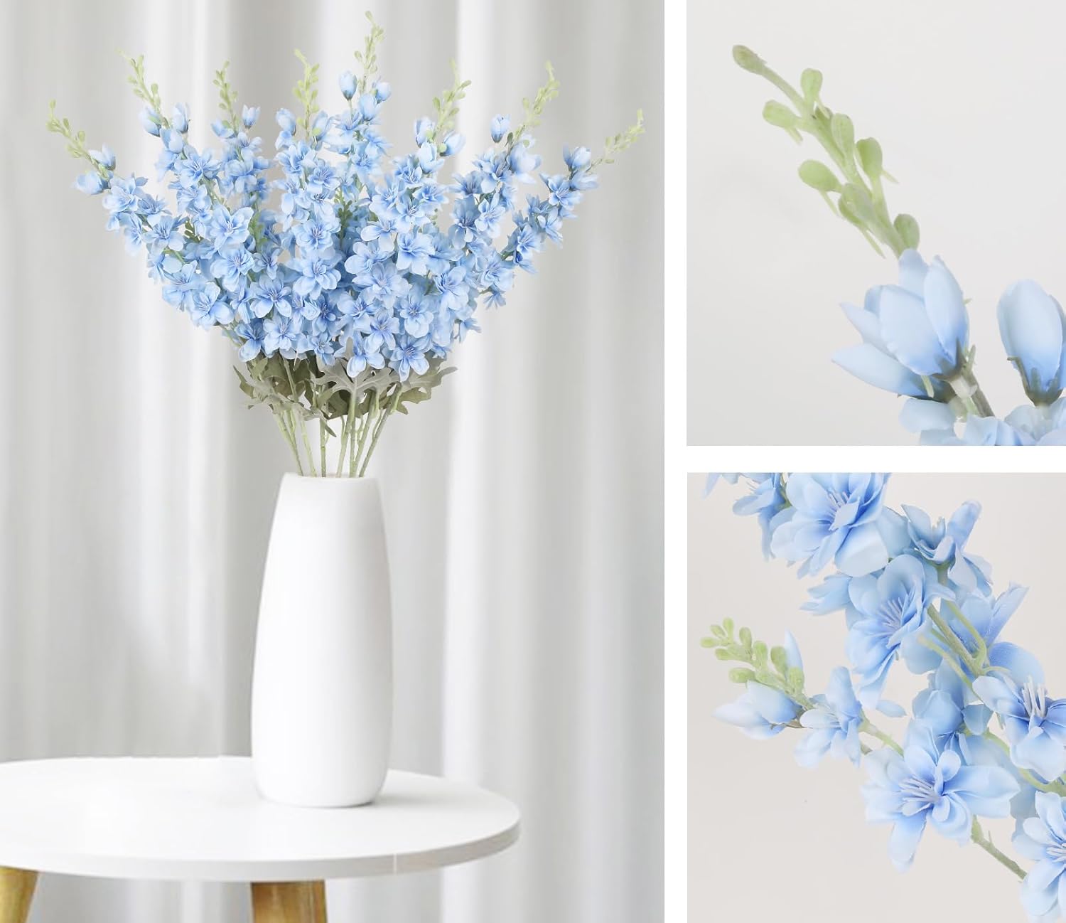 8PCS Blue Delphinium Artificial Flowers Larkspur Fake Flowers 33.5in Long Stem Faux Silk Flowers Bulk for Tall Vase for Home Wedding Floral Arrangement Centerpiece Table Decorations (Baby Blue) - Image 6