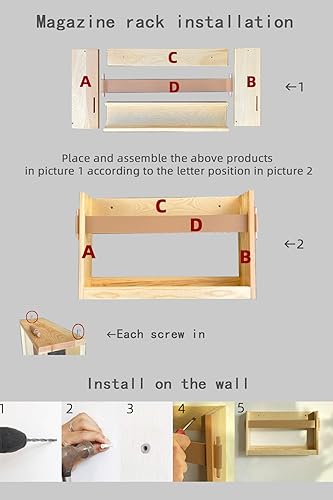 Miniatura 6 de FIRADE - Revistero montado en la pared con correa de piel sintética, revistero de madera, organizador de archivos para entrada, oficina, sala de