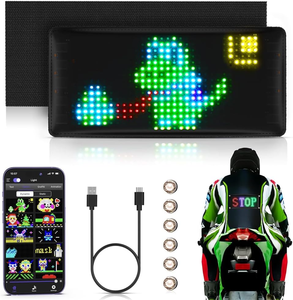 Azonee Rechargeable Mini LED Sign, 7.2''x3.4 Wireless Bluetooth LED Message Sign, Small Light Sign for Car, Smart App Control Programmable Custom LED Matrix Panel for Home Decor, Car, Party