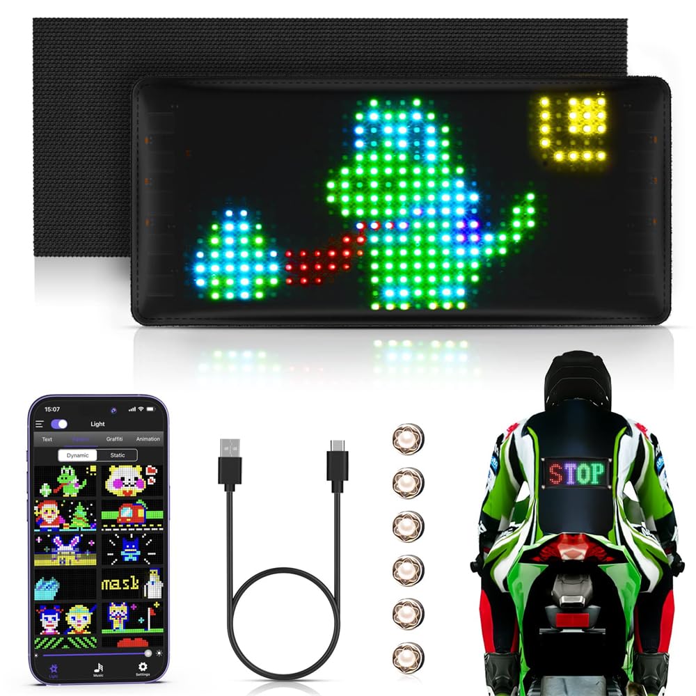 Azonee Rechargeable Mini LED Sign, 7.2''x3.4 Wireless Bluetooth LED Message Sign, Small Light Sign for Car, Smart App Control Programmable Custom LED Matrix Panel for Home Decor, Car, Party