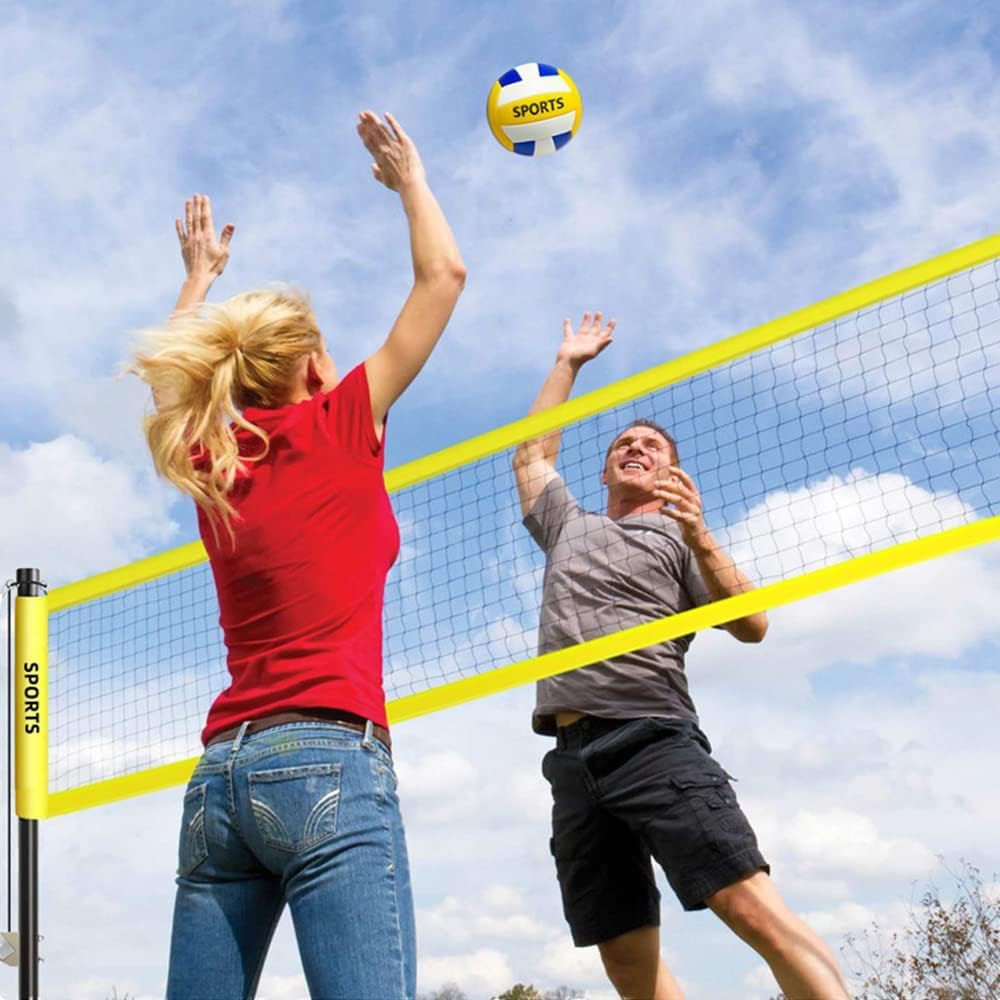 Yoving Volleyballnetz Set 9,5m Höhenverstellbar mit Stahlpfosten, Feldmarkierung & Volleyball