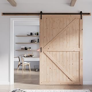 FREDBECK 60in x 96in Wood Barn Door with 10FT Barn Door Hardware Kit Included K Shape Solid Spruce Panel Need to Assembly