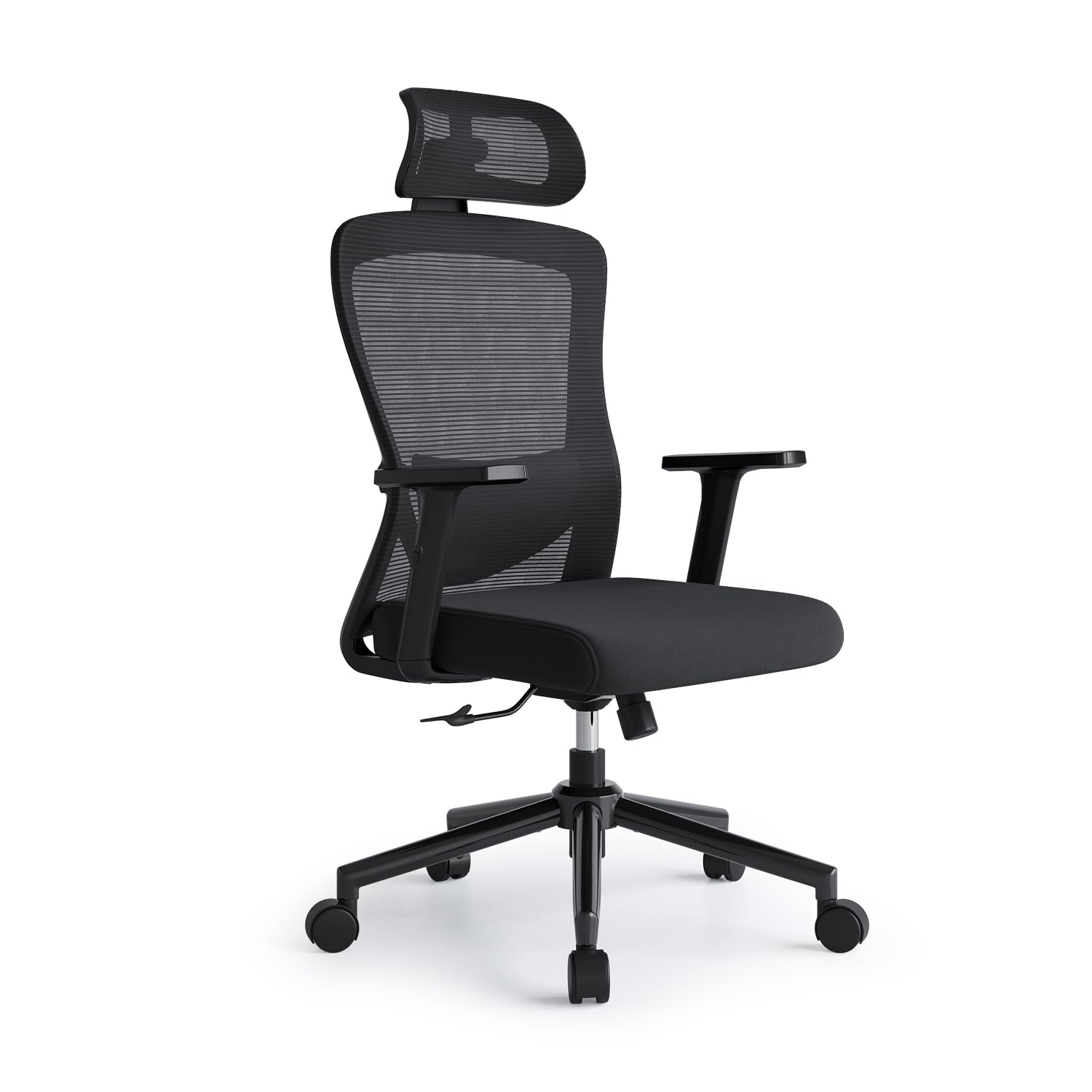Bürostuhl mit 120° Wippfunktion, Schreibtischstuhl Ergonomischer Bürostuhl mit Verstellbarer Lendenwirbelstütze, 2D-Kopfstütze und Armlehne, Drehstuhl, Bürostuhle 150kg, Schwarz