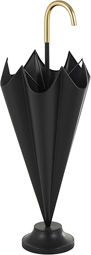 Deco 79 Paragüero de metal con mango dorado y detalles de bola, 10 x 10 x 29 pulgadas, negro
