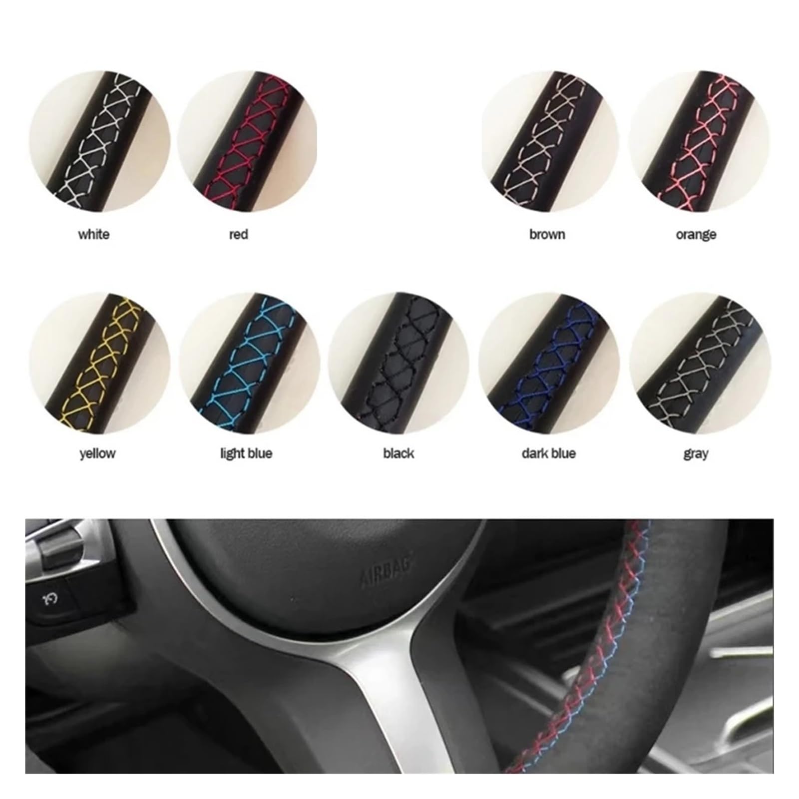 Protector Cubierta Volante Funda de Volante de Cuero de Gamuza Cosida A Mano para Benz para W176 W246 para Clase A para Clase C W204 C117 C218 X218 W212 C207 A207(Yellow Thread)
