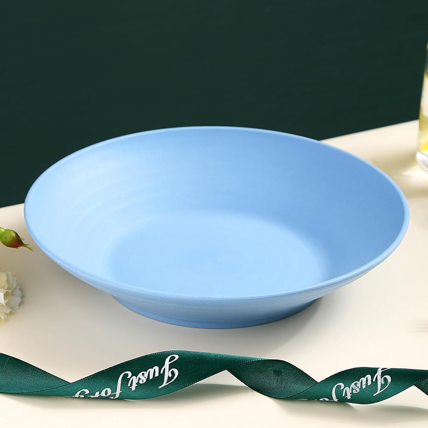 BGVM Wheat Straw Wide Rimmed Soup Bowl Set - 23cm Large Pasta Plates for Spaghetti, Dipping Bread, and Fancy Dinners - Durable & Stylish Dinnerware for Everyday & Restaurant Use (3, Blue) 2