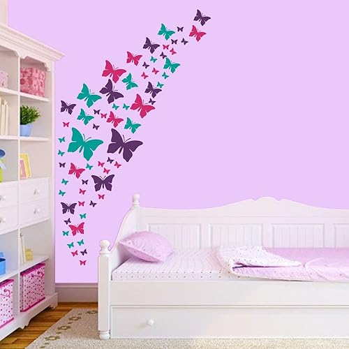 Miniatura 6 de Jeyfel Decals: Calcomanías de pared de mariposas, juego de morado, rosa y turquesa. Decoración de bricolaje. Hermosas calcomanías de pared de