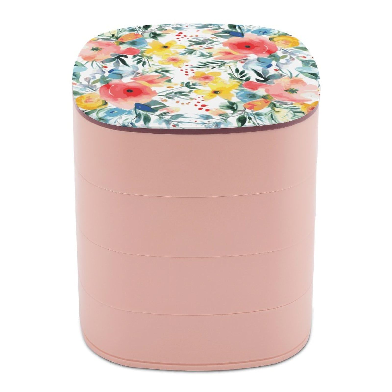 JTREHY Bright Floral Watercolor Jewelry Box 4-Layer Covered Rotating Jewelry Storage Box Large Capacity Storage Boxes Portable Jewelry Case for Bracelets Earrings Necklace