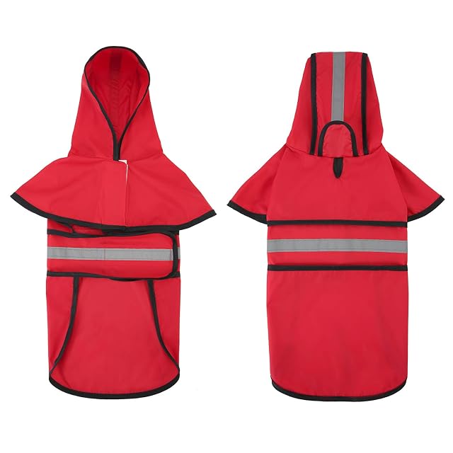 Foto 4 de 6 de HDE Impermeable con Capucha para Perros pequeños a extragrandes y Cachorros (Rojo, Grande)