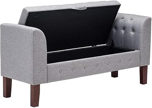 Miniatura 5 de Awonde Banco de almacenamiento armado para dormitorio, entrada, sala de estar, banco otomano tapizado copetudo, color gris