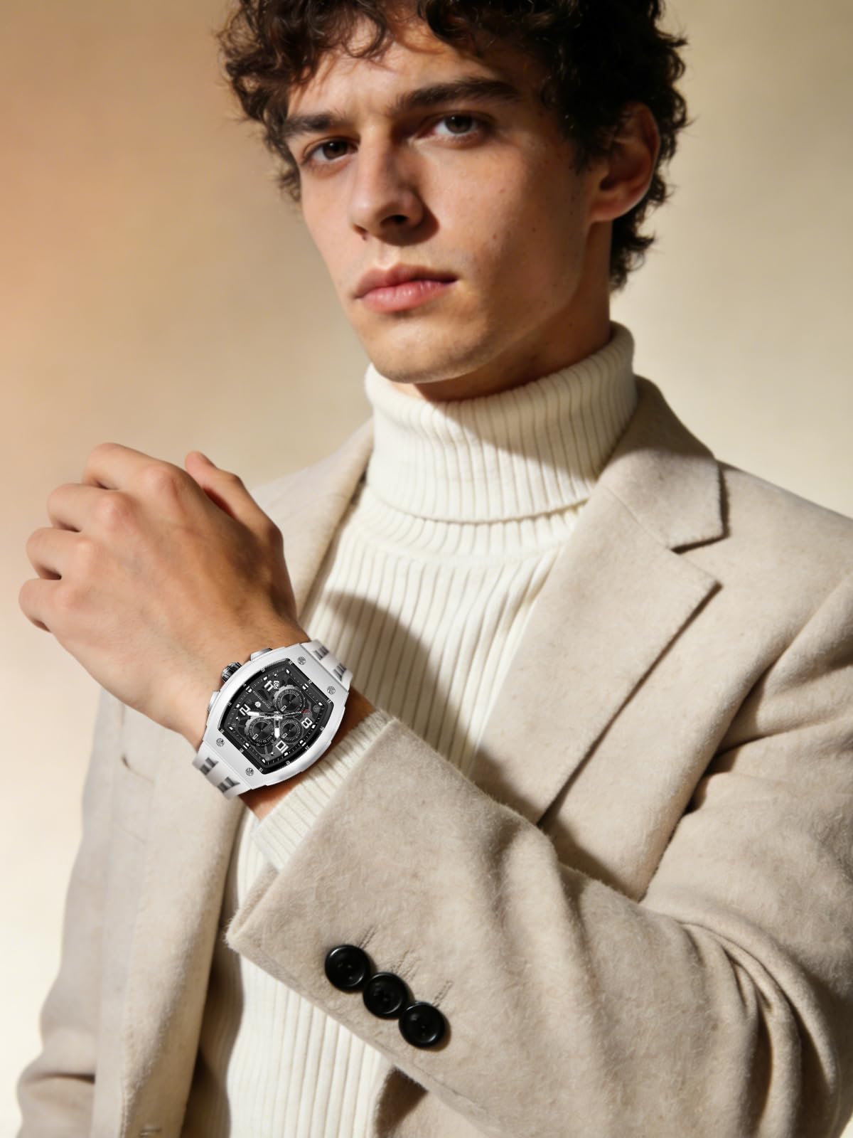 TSAR BOMBA Herrenuhr Armbanduhren für Herren wasserdichte Herren Uhren Schwarzes Armband Silbernes Edelstahlgehäuse Saphirglas Chronograph Datum Japanisches Quarzwerk Geschenke Luxus 8224/8204 Serie