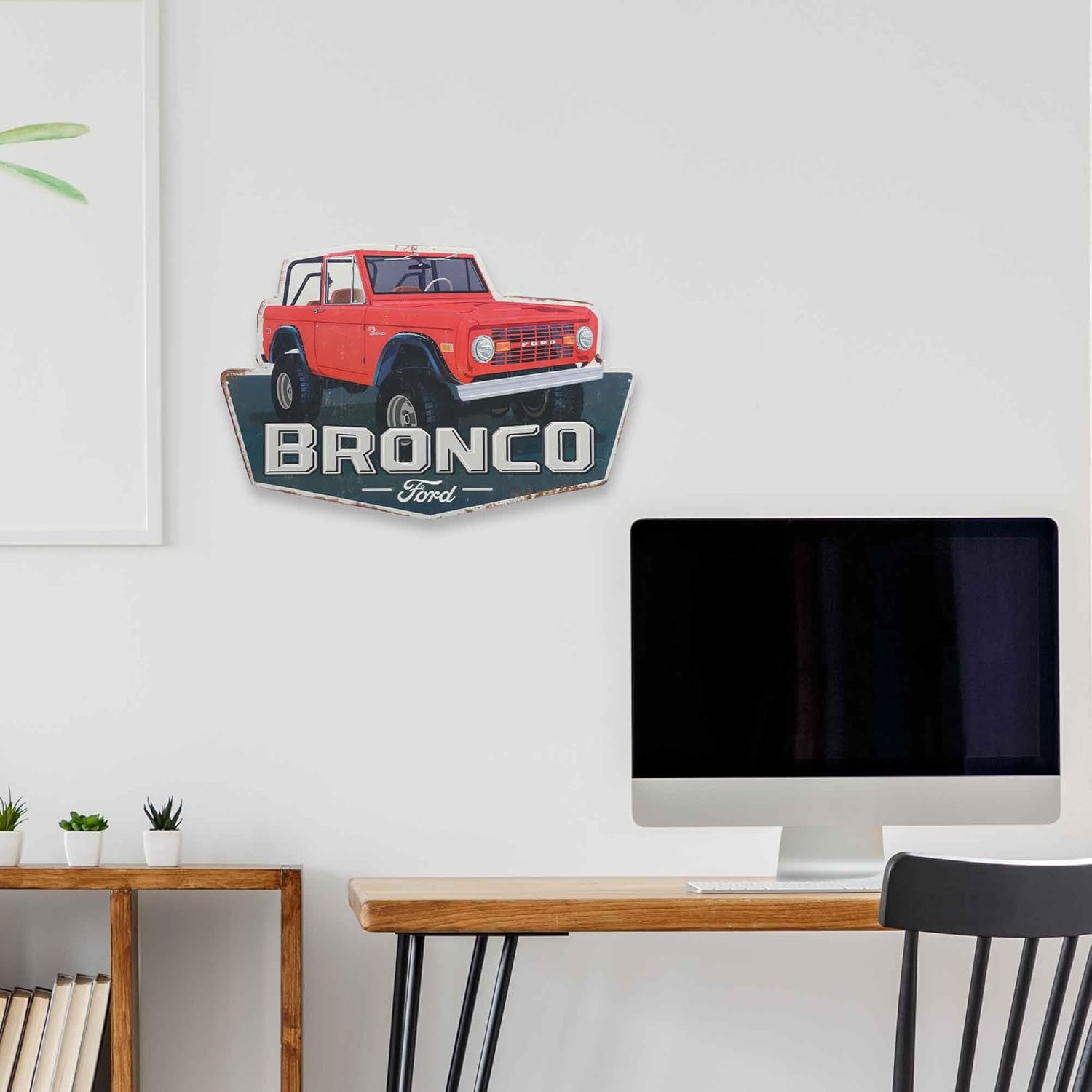 Ford Bronco Embossed Metal Sign - Large Red Ford Bronco Wall Decor for Garage or Man Cave