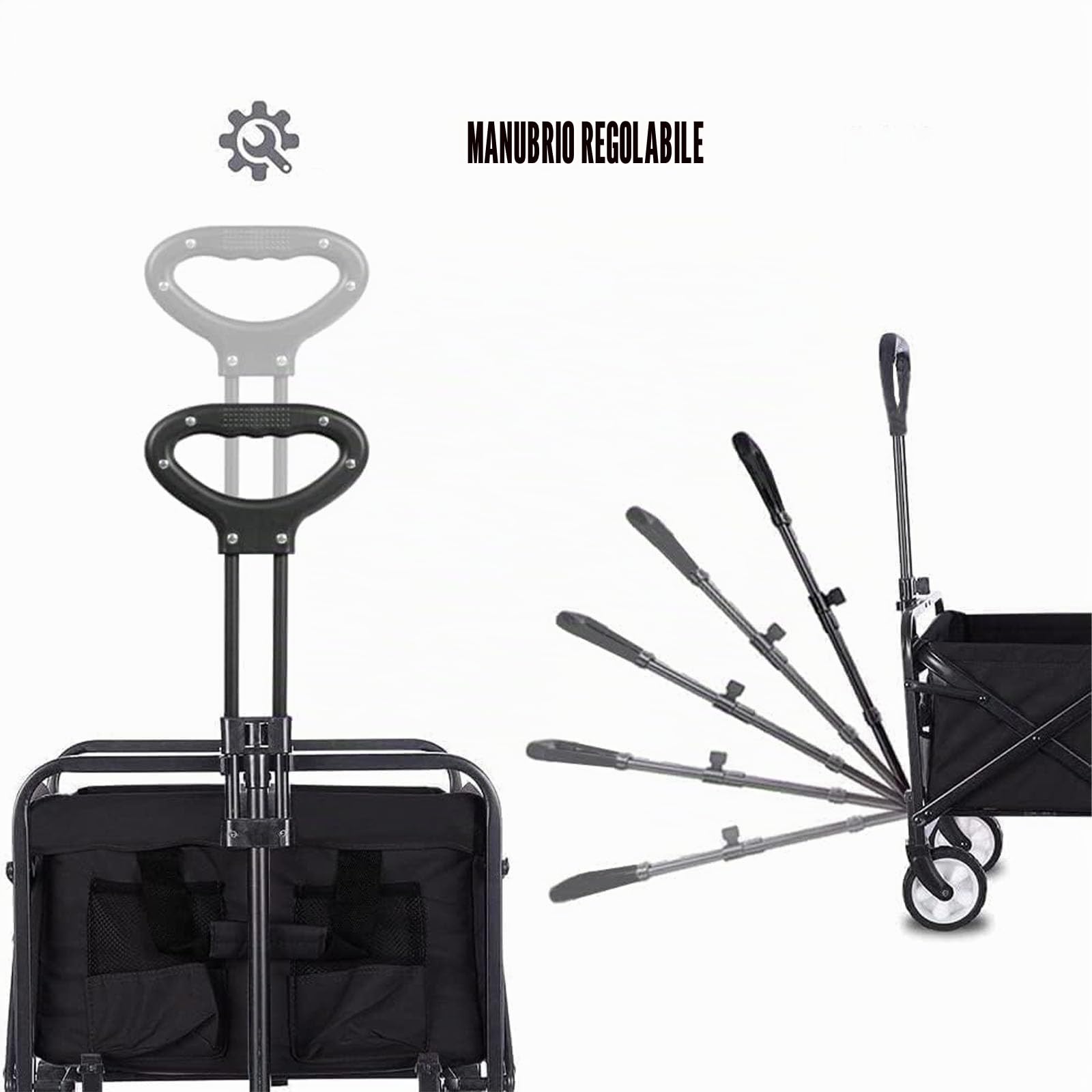 Carrello Pieghevole Carico di 300 Kg, Carrello da Spiaggia e Campeggio con Ruote Grandi, Carrello Trasporto Pesante da Giardino, Carrello Spesa Pieghevole con Maniglia Telescopica