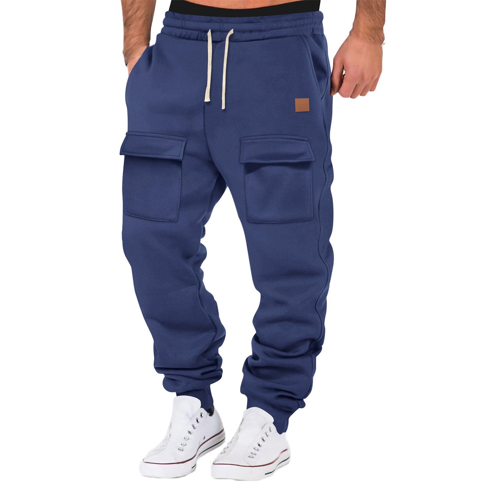 Baggy Cargo Sweatpants for Men Drawstring Waist Fleece Lined Joggers with Pockets Athletic Workout Pants Trousers Golf Pants Men