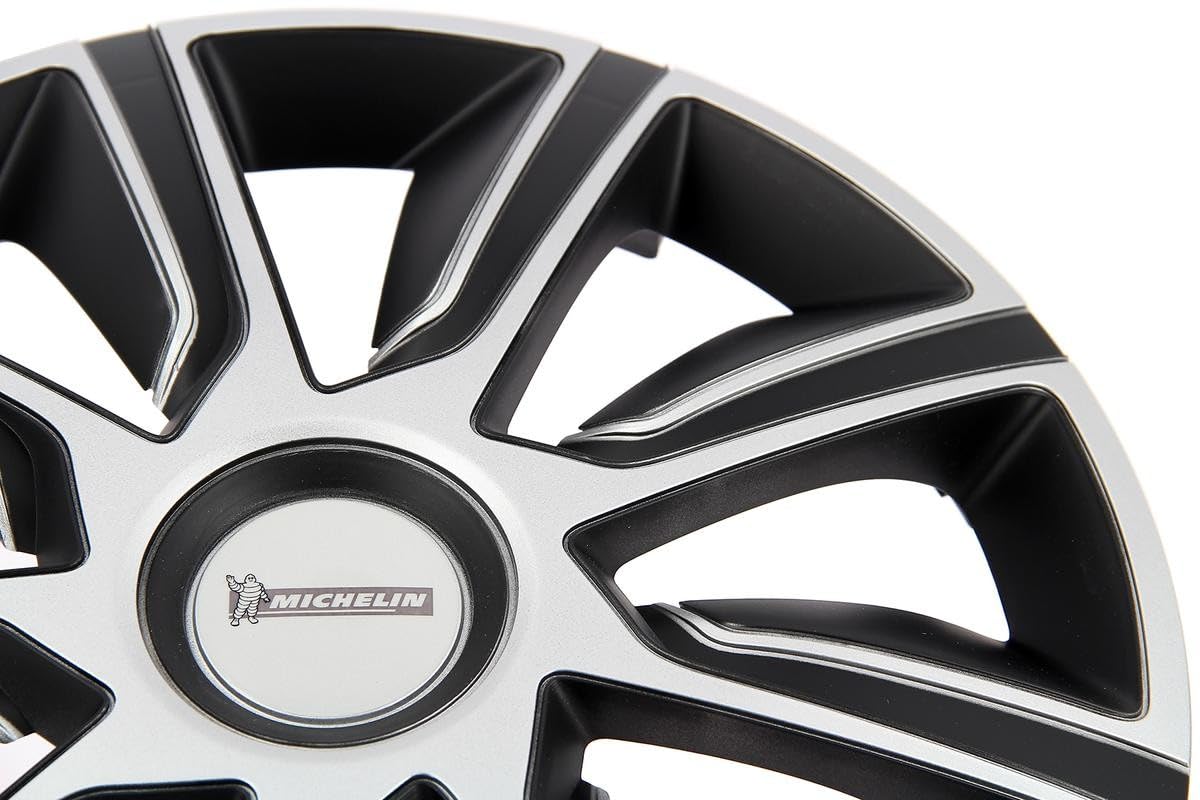MICHELIN 009115 4 Tapacubos de Coche, NVS 49 Bicolor Negro y Gris Metalizado, 16 Pulgadas