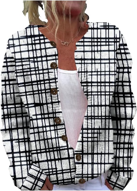 Trendy Sweaters for Women Daily Wear Long Sleeve Button Down Loose Fit Fashion Stripes Graphic Fall Tops