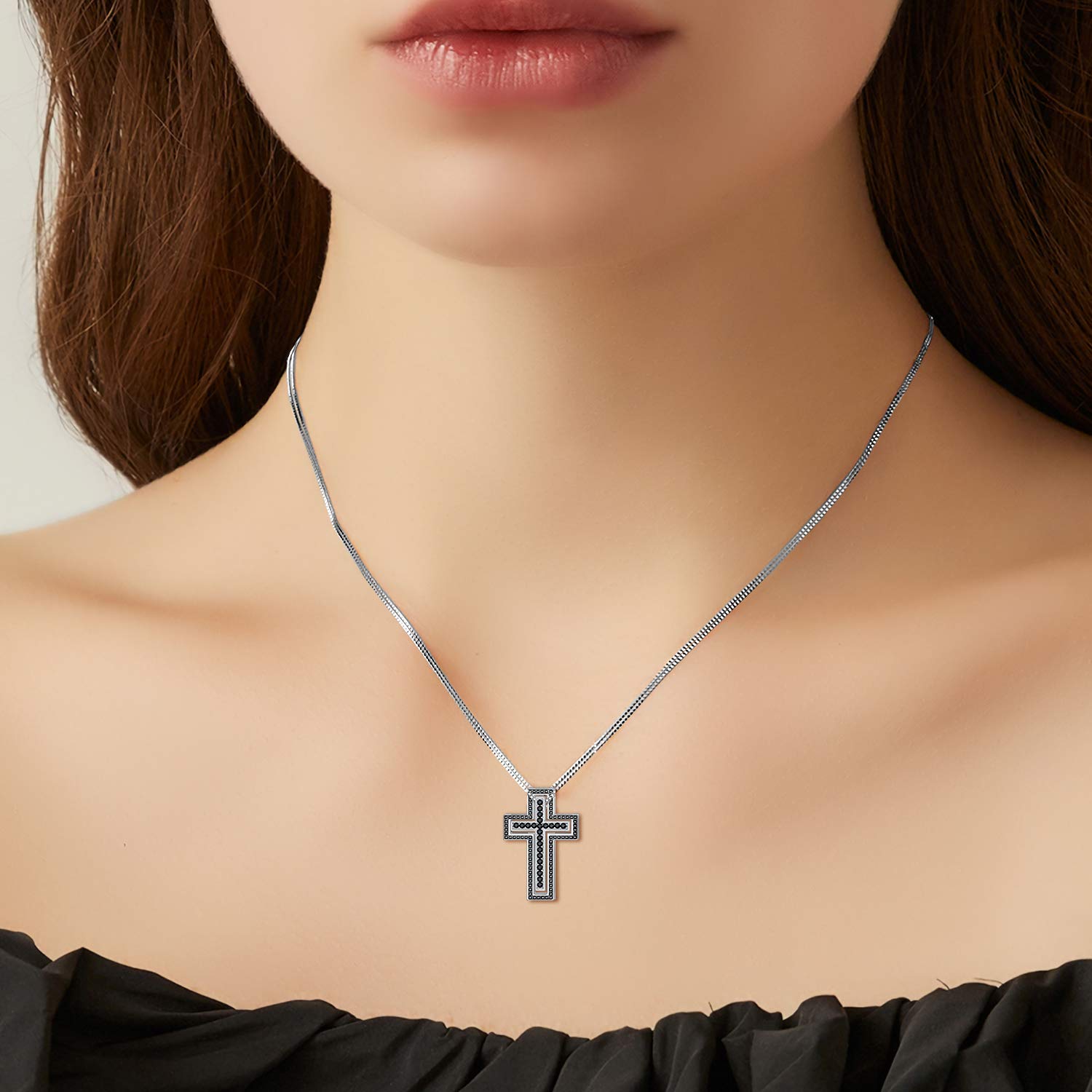 SOULMEET Pasujący naszyjnik ze srebra wysokiej próby dla par matki córki syna sióstr przyjaciół 2 z diamentowym cięciem okrągła czarna cyrkonia sześcienna 'Always Be with You'