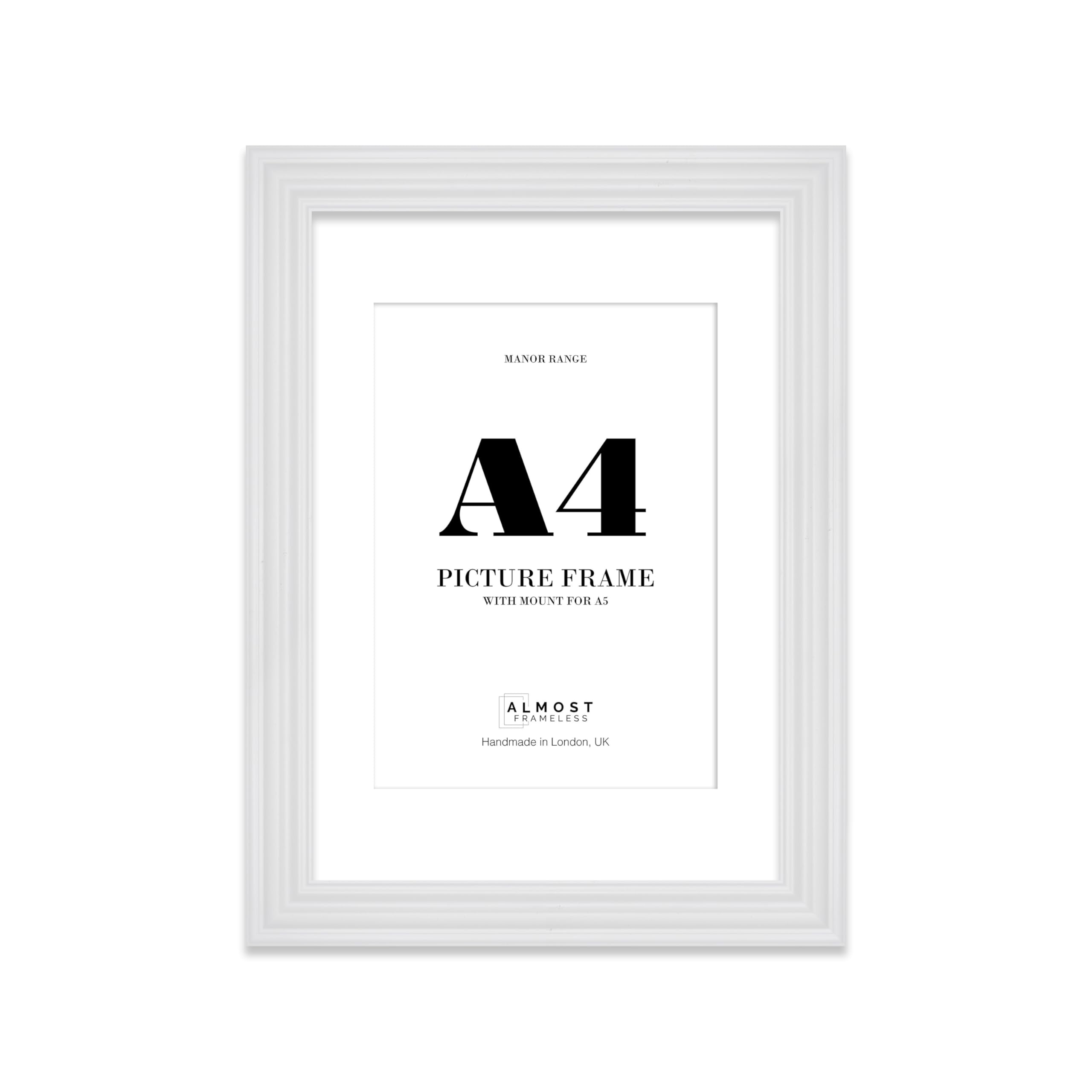 A4 White Picture Frame - A4 Frame with A5 Mount for A4/A5 Pictures Vintage Style Ideal for Home Gallery Display, 1 Pack