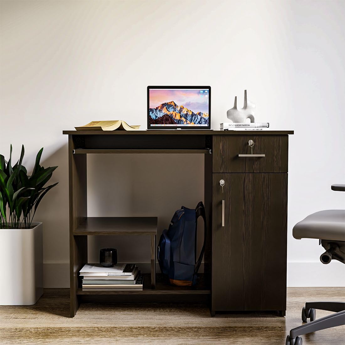 Amazon Brand - Solimo Buker Engineered Wood Computer Desk with Storage Cabinet and Drawer | Multi-Purpose Study Table | Office Table | 1 Year Warranty - Wenge-image-40