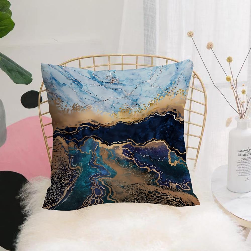 HYMSXW Cushion Cover,Throw Pillow Case Home Decorative for Living Room Bedroom Sofa Chair 20X20 Inch,epoxy painting resin art modern art unusual texture blue white gold stripes bea,Pillowcase 50X50cm