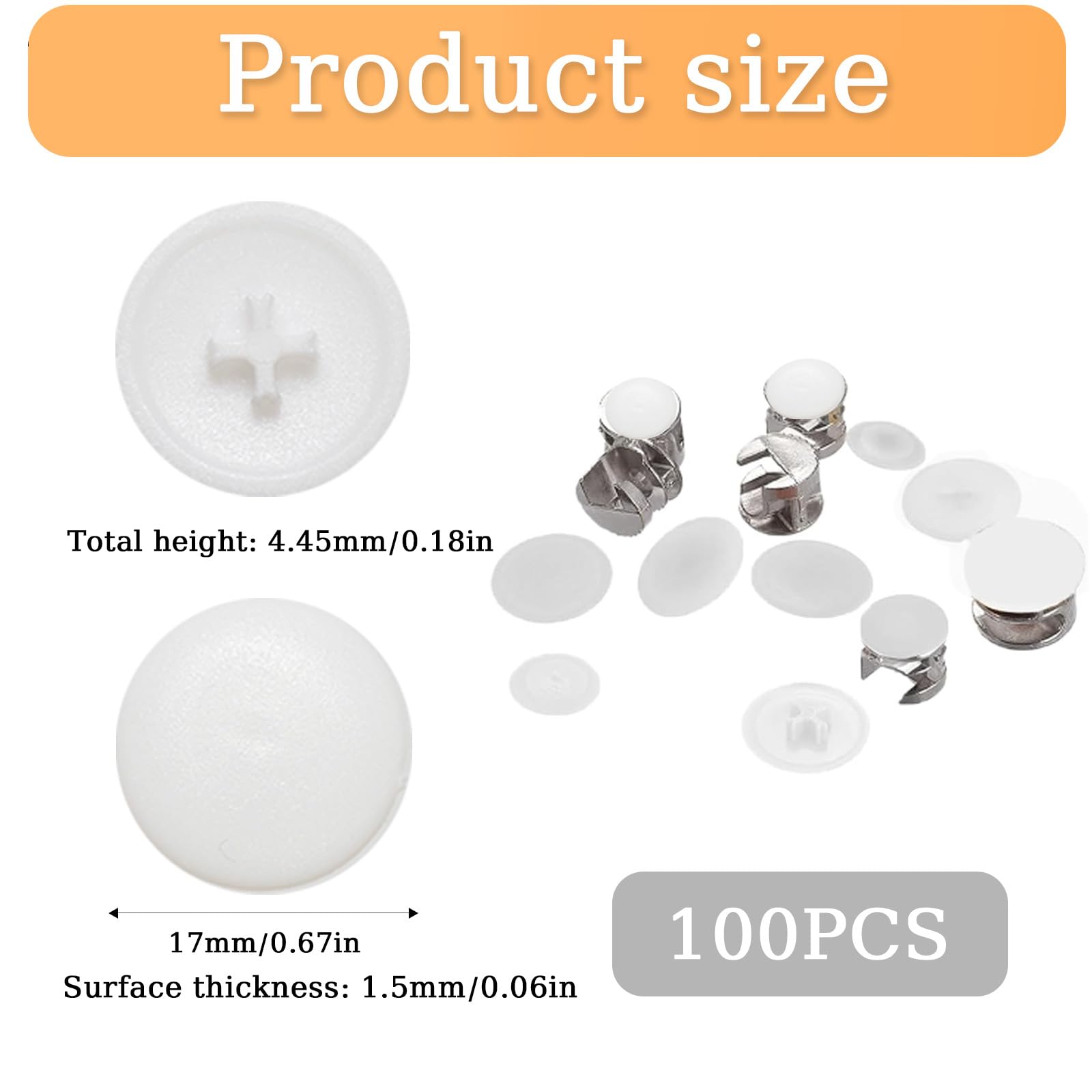 100 tappi bianchi per viti da 17 mm, in plastica, per mobili, armadi (viti non incluse)