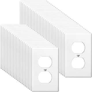 50 Pcs Duplex Wall Plates Kit Home Electrical Outlet Cover 4.50 x 2.76 Inch Standard Size 2 Gang Receptacle Plug Covers Unbreakable Polycarbonate Thermoplastic Wall Outlet Cover Electrical (White)