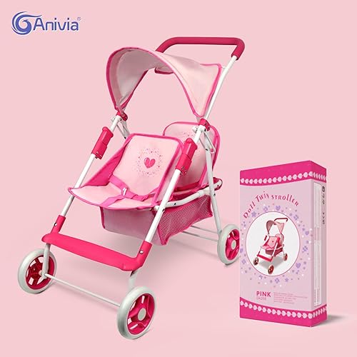 Miniatura 8 de Colección de muñecas Anivia, cochecito de muñeca con diseño de corazón, regalos para niños pequeños y niñas, cochecito de muñeca plegable (DA208