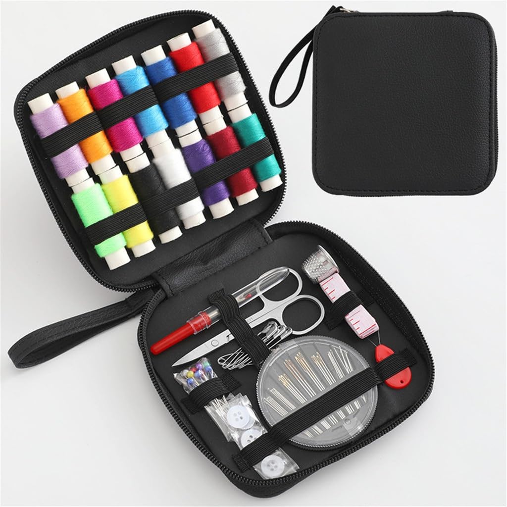 JFDBGU Bolso pequeño, juego de bolsas de costura, caja de costura manual multifuncional, bolsa de almacenamiento de costura portátil de viaje, juego de 69 piezas