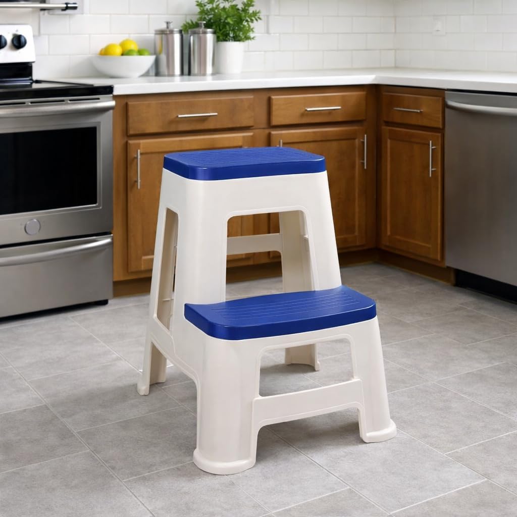Neelkamal Stl31 Multi-Colour 2-Step Heavyduty Plastic Multi Purpose Stool for Home,Office and Kitchen Use (Color : Blue/Grey ; Count : 1 Piece)
