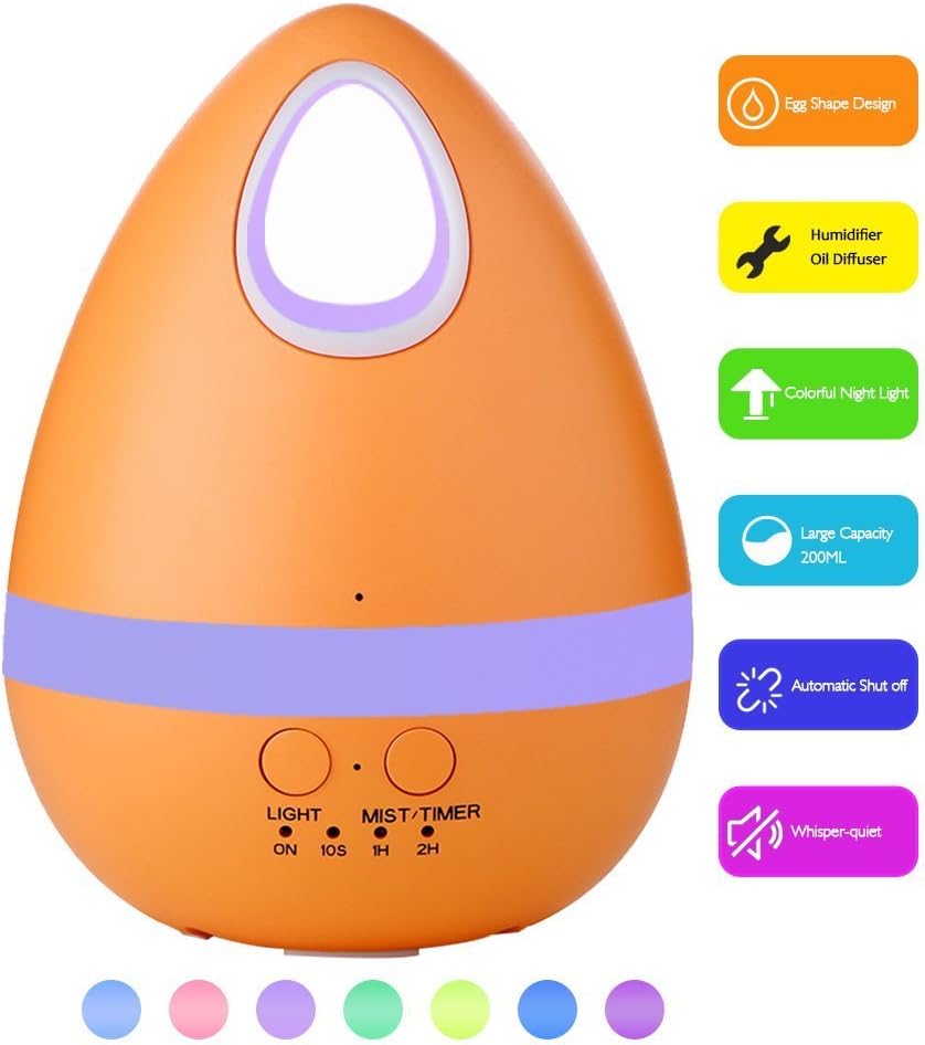 AROMEE 200ml Air Humidifier Aroma Essential Oil Diffuser with Automatic Shut-Off, 7 Color Light Changing and Night Light Function for Office Home Baby Bedroom Yoga Spa Patient