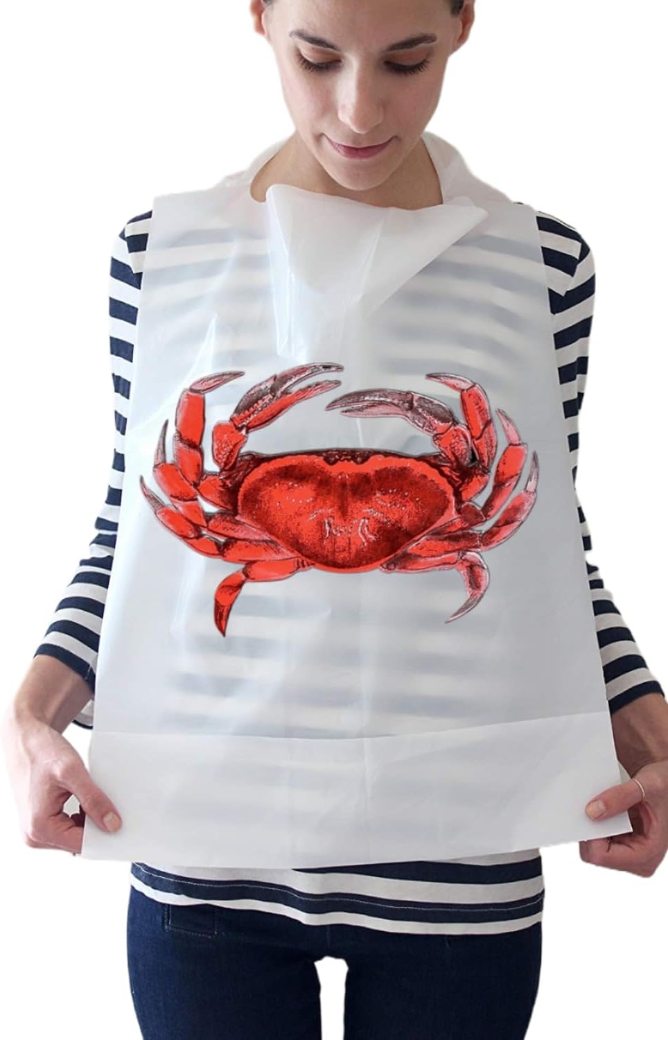 Sandhill Tools 300 Pack Disposable Adult Crab Bibs, Lightweight Soft Comfortable Bibs for Easy Cleanup, Plastic 16" x 22" Clothing Protector with 4" Pocket for Cooking and Dining Seafood