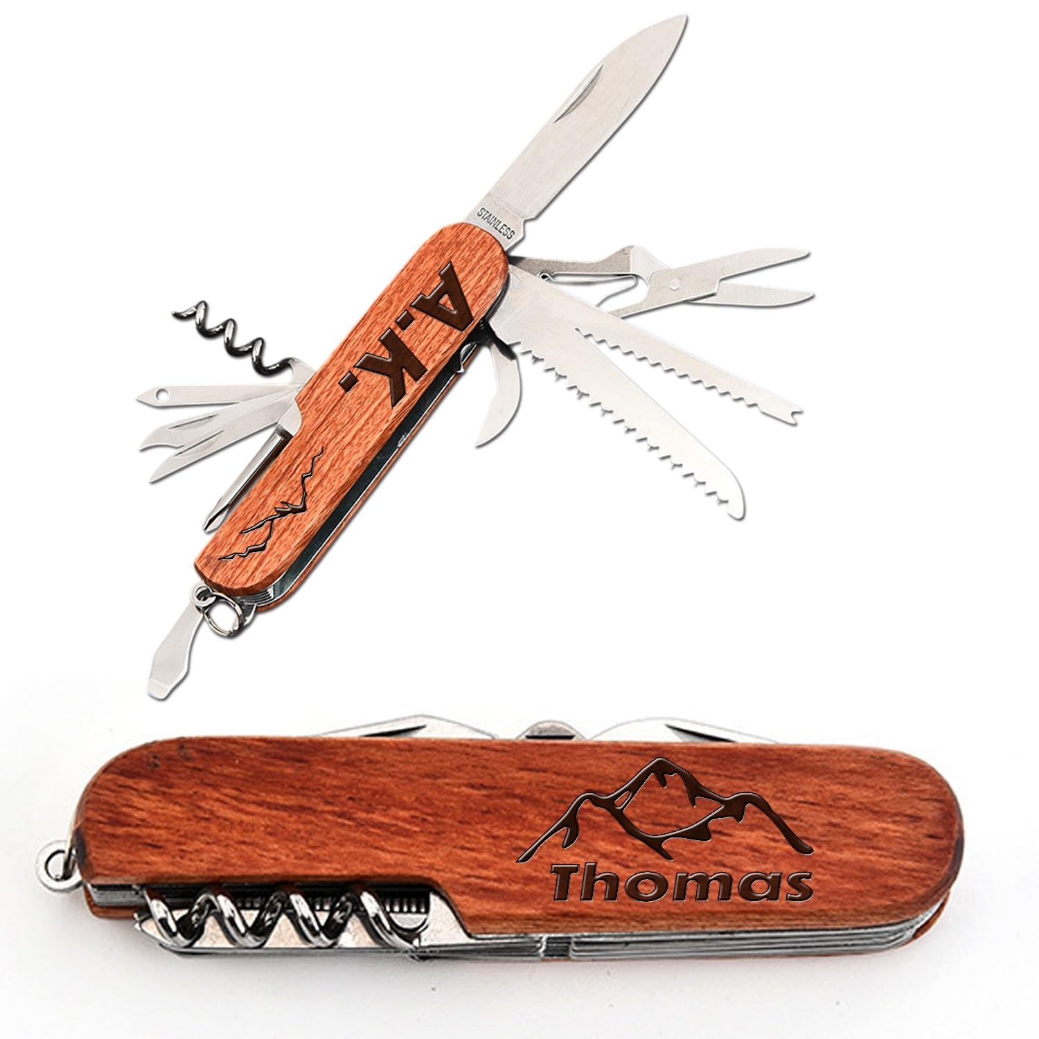 Multitool 8-en-1 Personnalisé Avec Gravure, Pince Pliante Compacte Avec Manche En Bois, Mini Outil De Poche EDC for Camping, Cadeau De Noël Unique & Idée Cadeau Garçon D'Honneur for Hommes(6pcs)