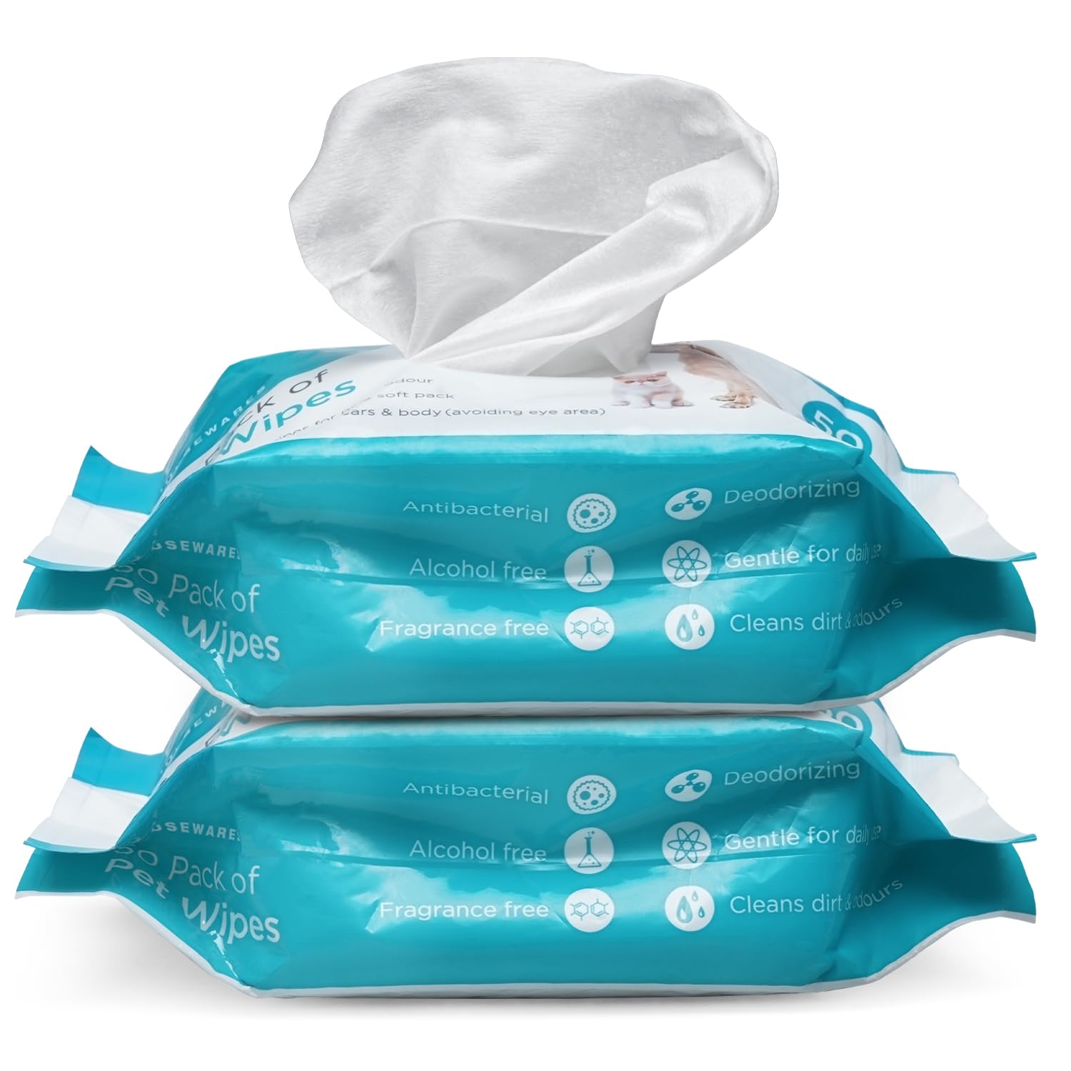 Besto 100 Pet Wipes for Cats & Dogs 15 X 20 CM | Antibacterial & Alcohol-Free Pets Cleaning Wipes | Odourless Dog Wipes for Smelly Dogs Grooming | Large Wet Wipes for Pet Paws, Face, Body, Ear, & Bum