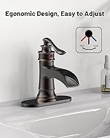 Vista 4 de grifo cascada monomando para el lavabo de baño, de un agujero, bronce, frotado con aceite