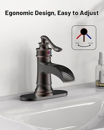 Miniatura 4 de grifo cascada monomando para el lavabo de baño, de un agujero, bronce, frotado con aceite