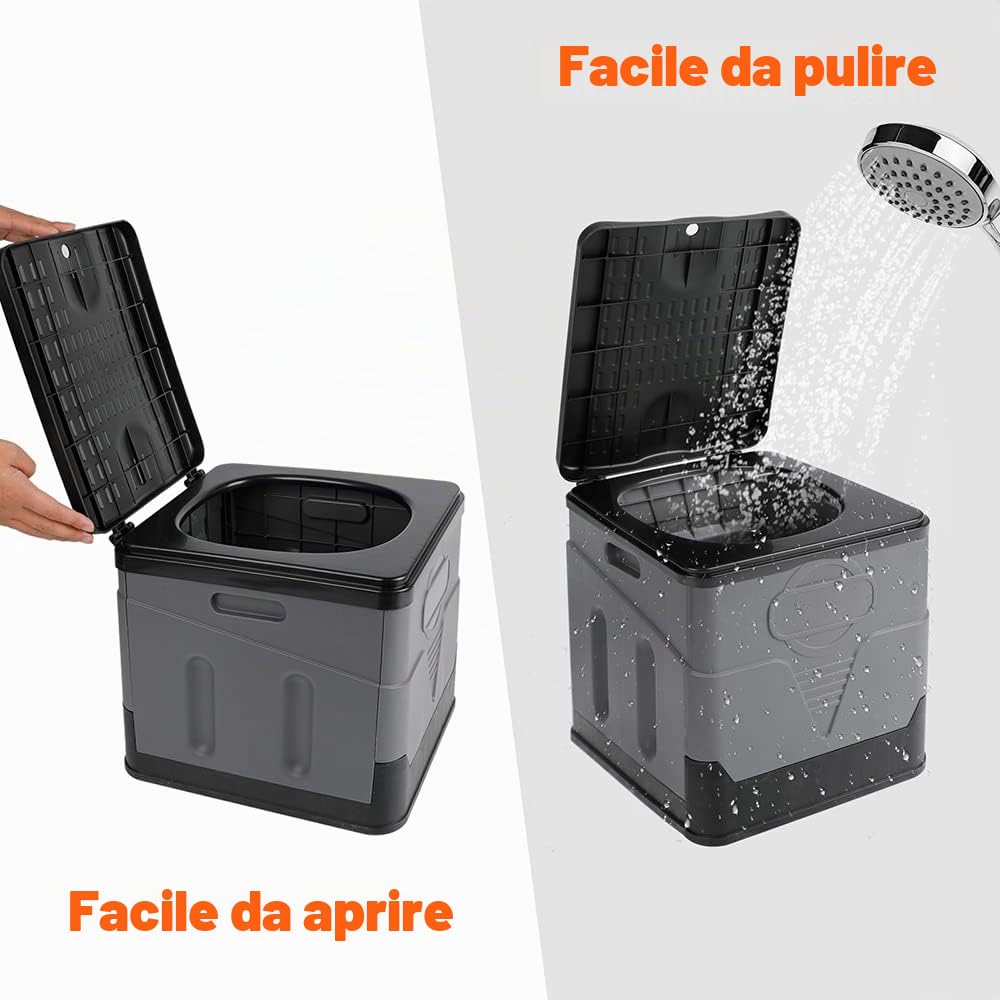 Toilette da Campeggio Pieghevole con Copertura, Toilette Mobile Split per Esterno o Interno, Toilette Portatile (Grigio)